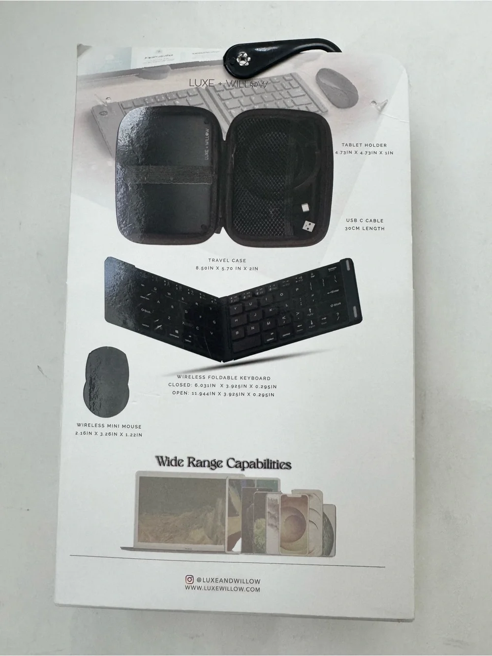 NIB Luxe Willow Wireless Keyboard Mouse Travel Set Black Carrying Case Bluetooth